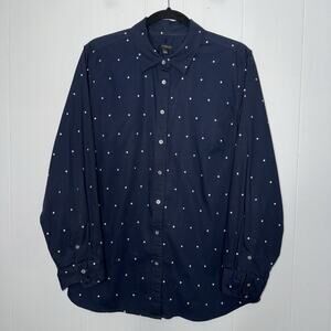 Talbots Women’s Classic Polka Dot Shirt Navy Blue Size XL
